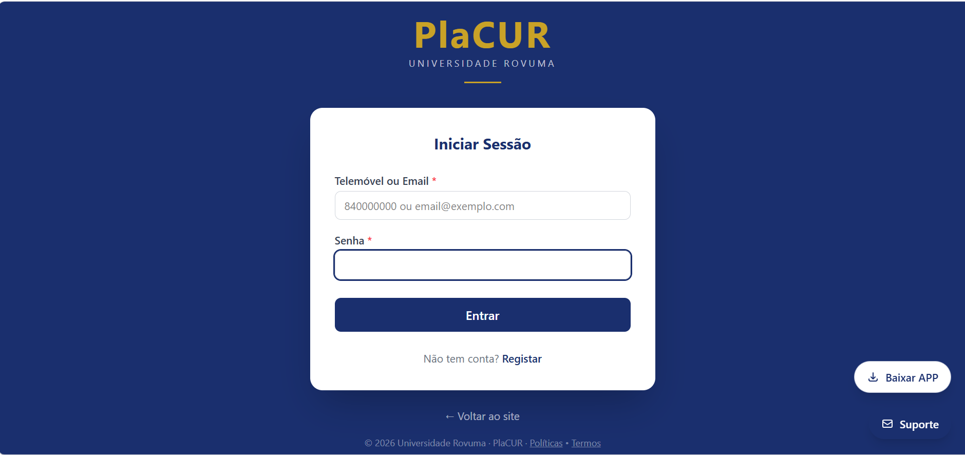 Captura de ecrã de PlaCUR
